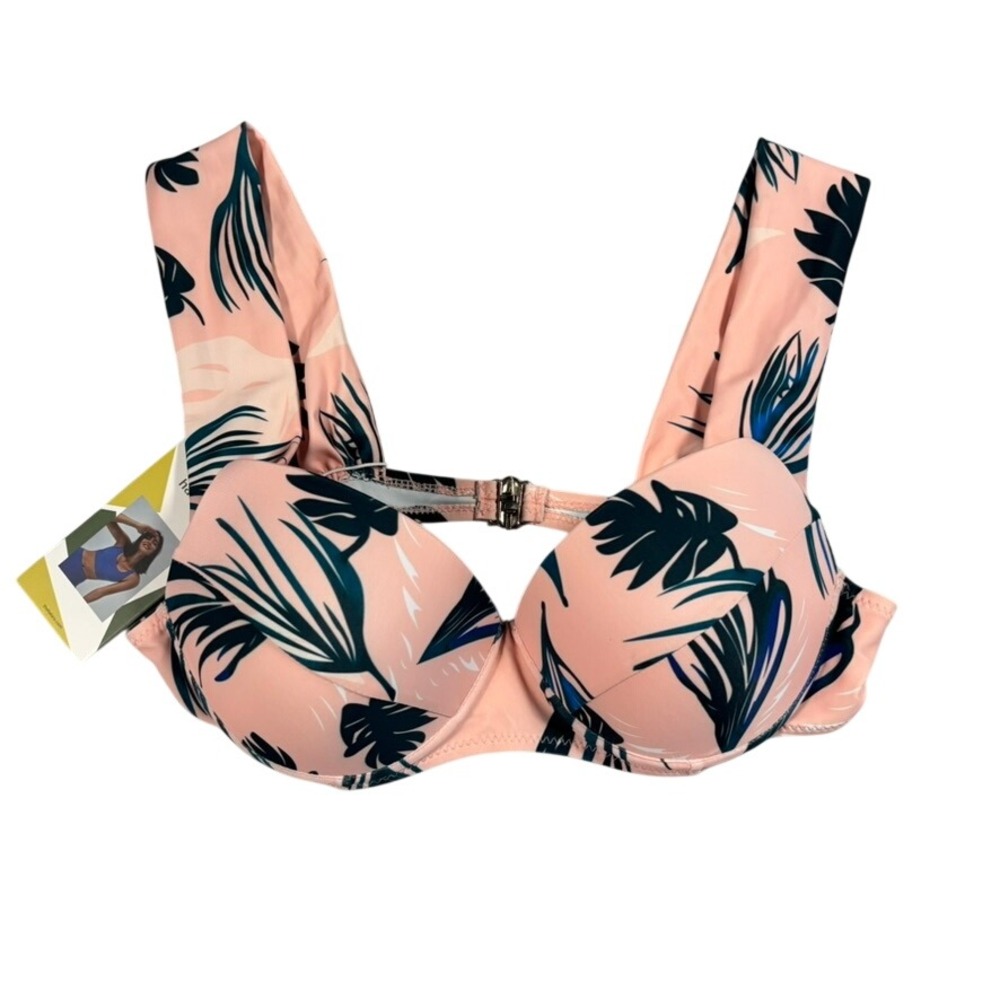 Halara Granite Rose Tropical Palm Bikini Top Pink Large NWT Swimwear Beach Vacay
